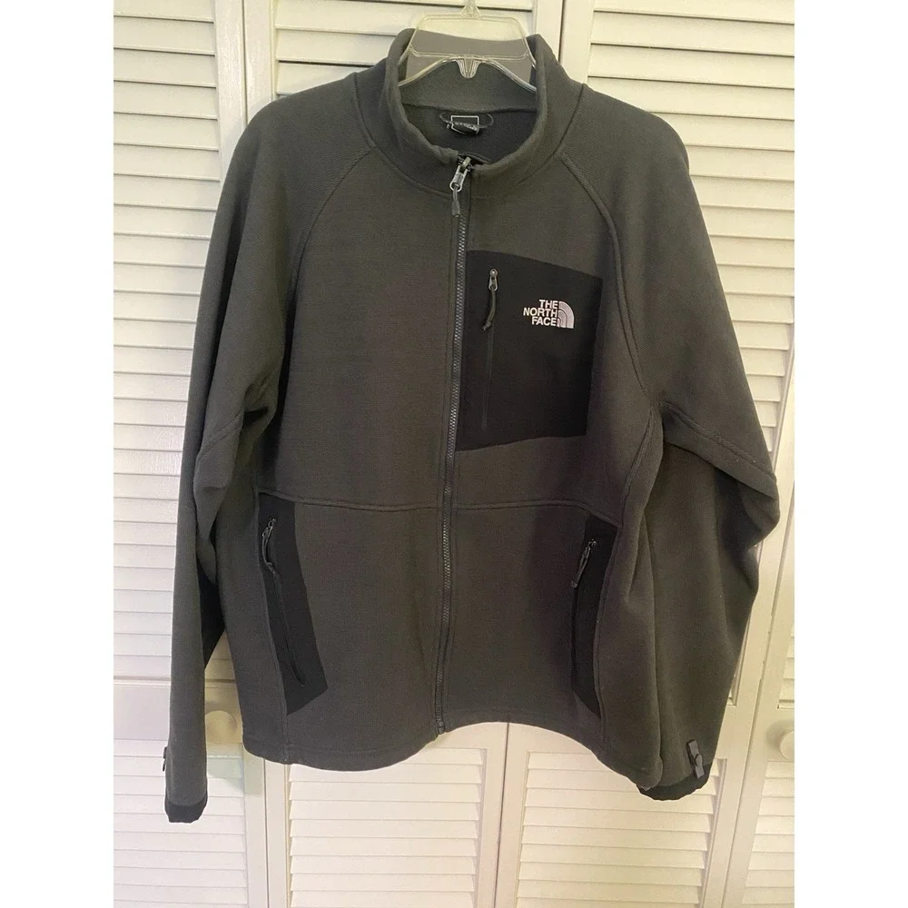 The North Face Men's L Full Zip Grid Fleece Jacket Gray Gorpcore Hiking Outdoor